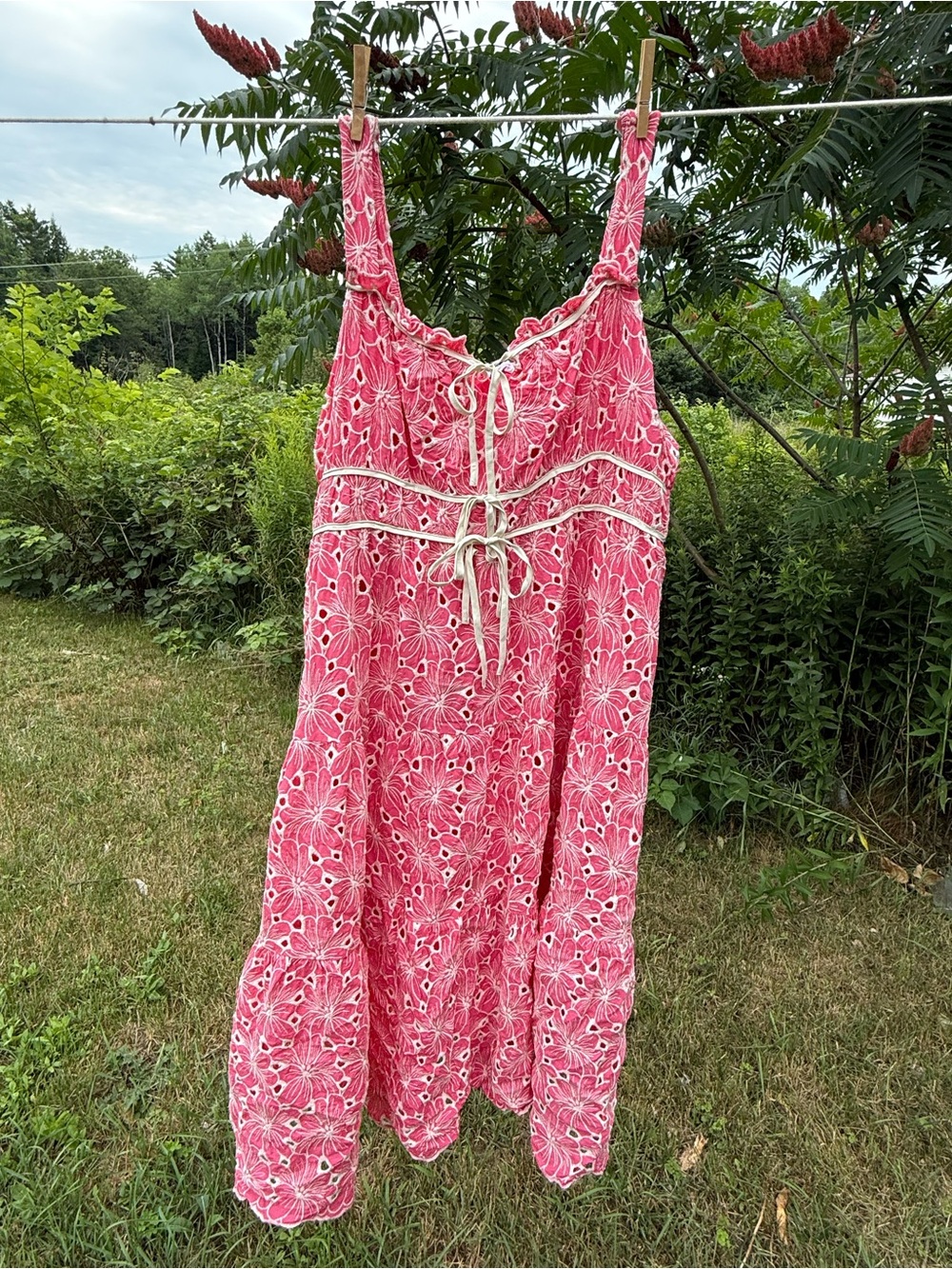 Chic Soul Peony Pink Eyelet Midi Dress